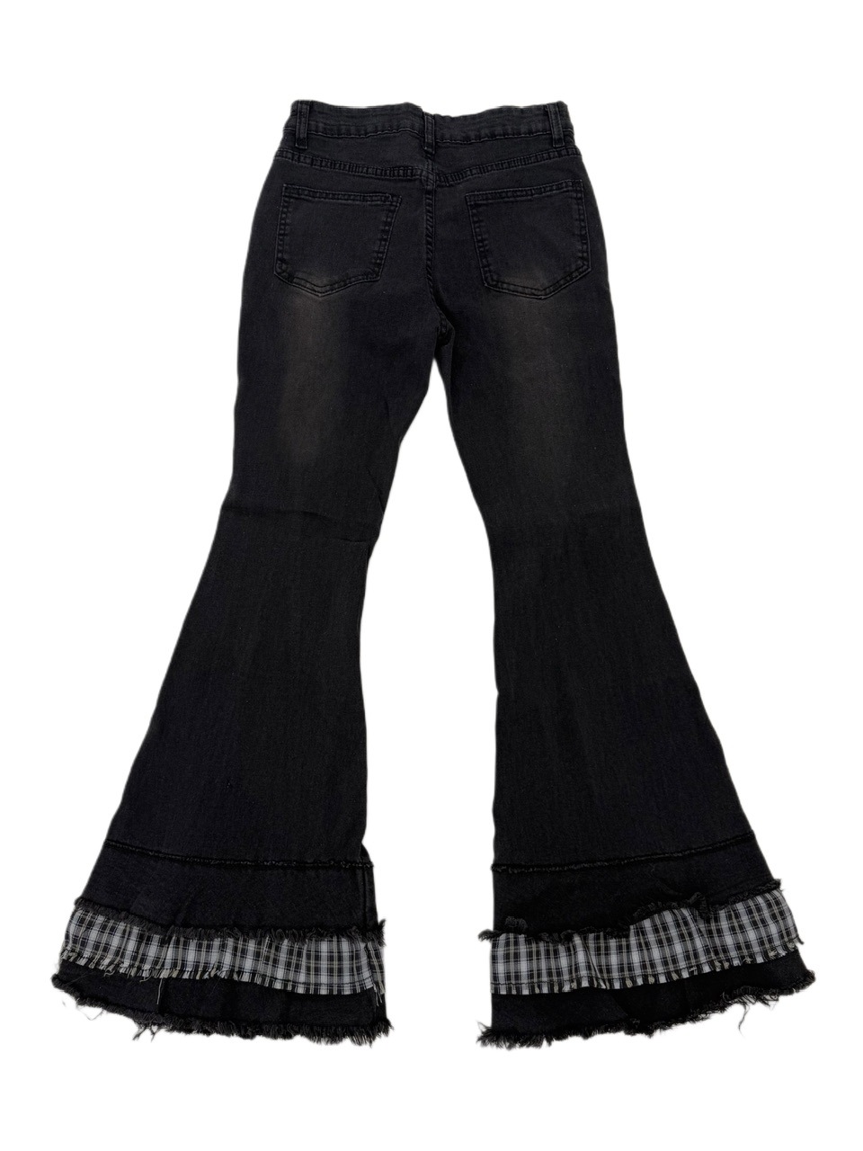 受注制【Nerd out XU】check frill hem flare denim pants