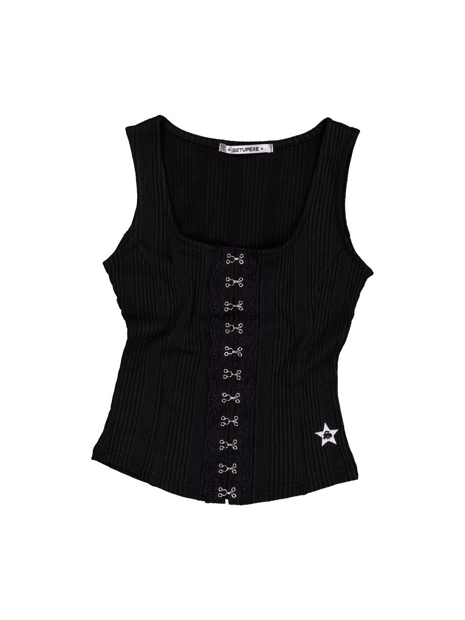 ★SETUP-EXE★CROSS STUDDED SLEEVELESS / BLACK★韓国送料込 SETUP‐EXE】LACE HOOK SLEEVELESS / 【セットアップエグゼ
