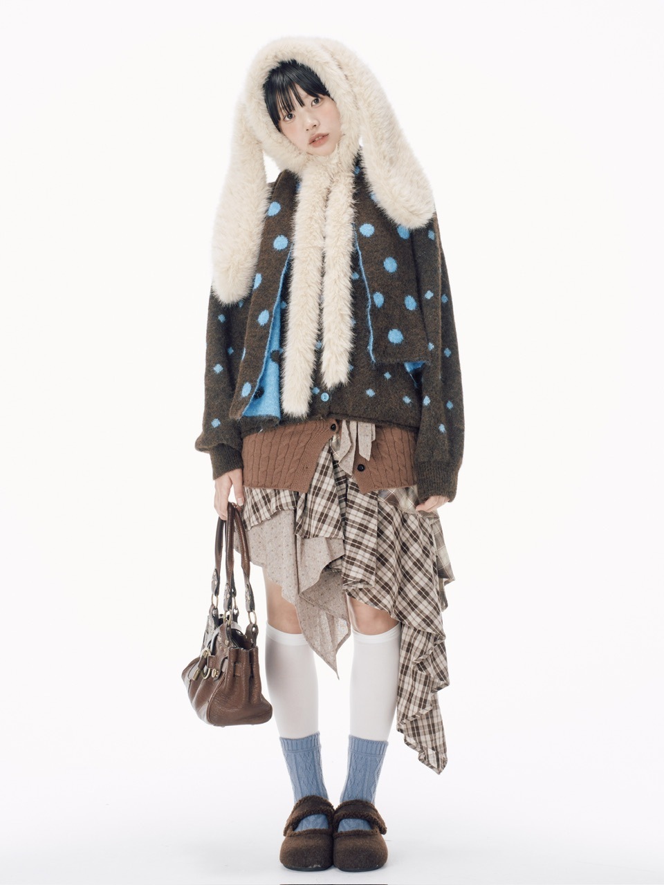 【Nerd out XU】asymmetry check skirt / 【ナードアウトエックスユー】アシンメトリーチェックスカート