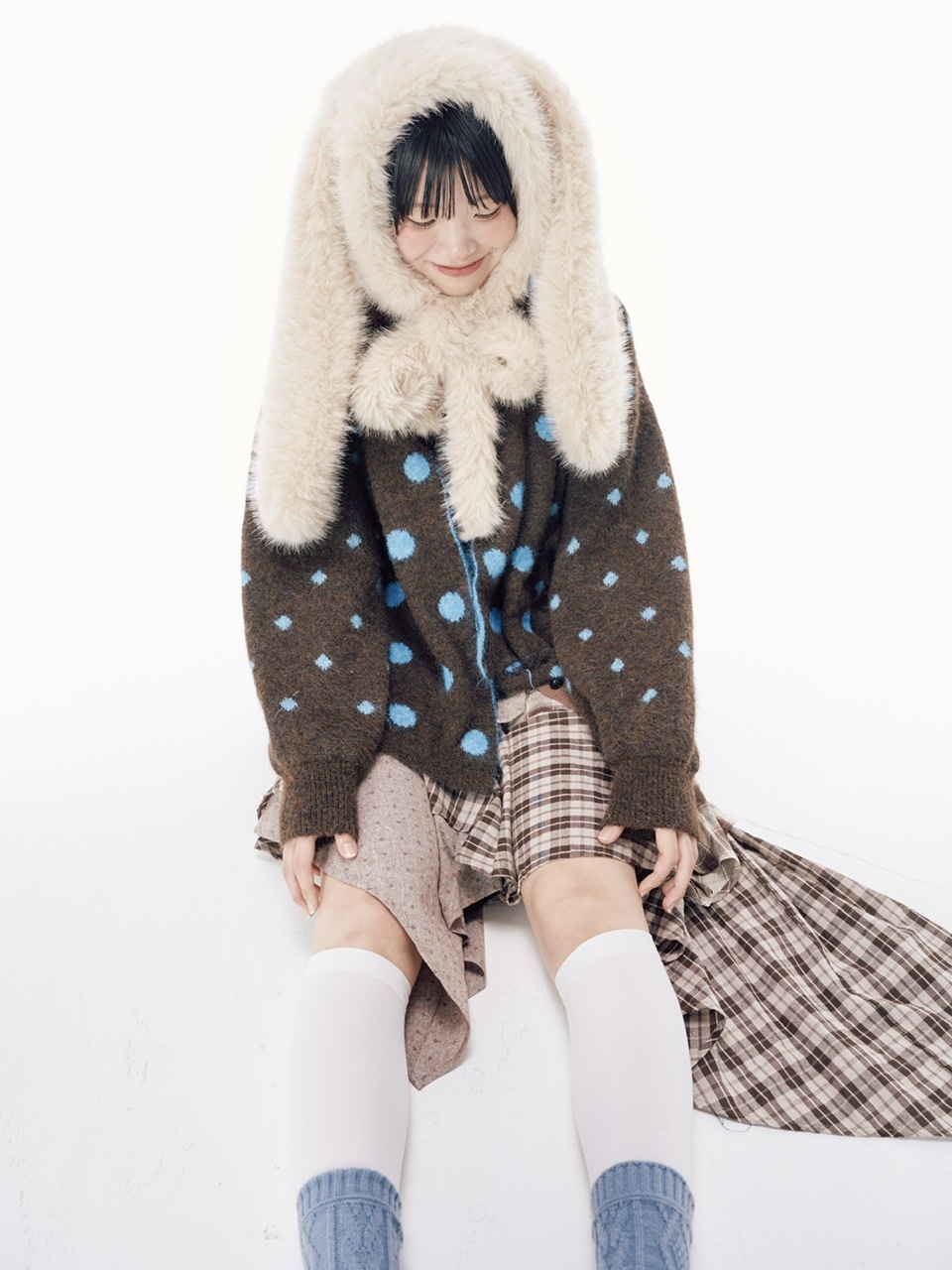 【Nerd out XU】asymmetry check skirt / 【ナードアウトエックスユー】アシンメトリーチェックスカート