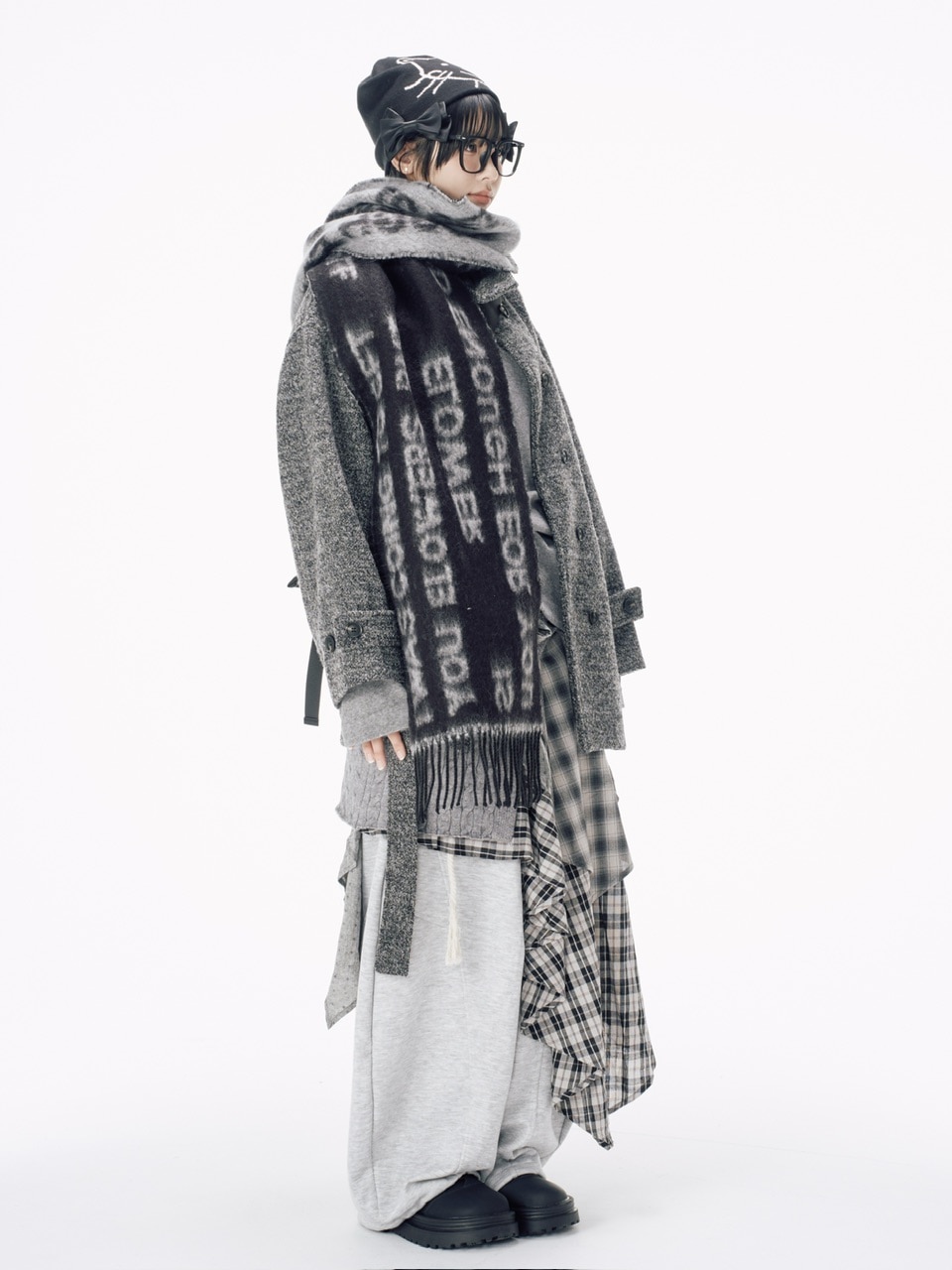 【Nerd out XU】asymmetry check skirt / 【ナードアウトエックスユー】アシンメトリーチェックスカート