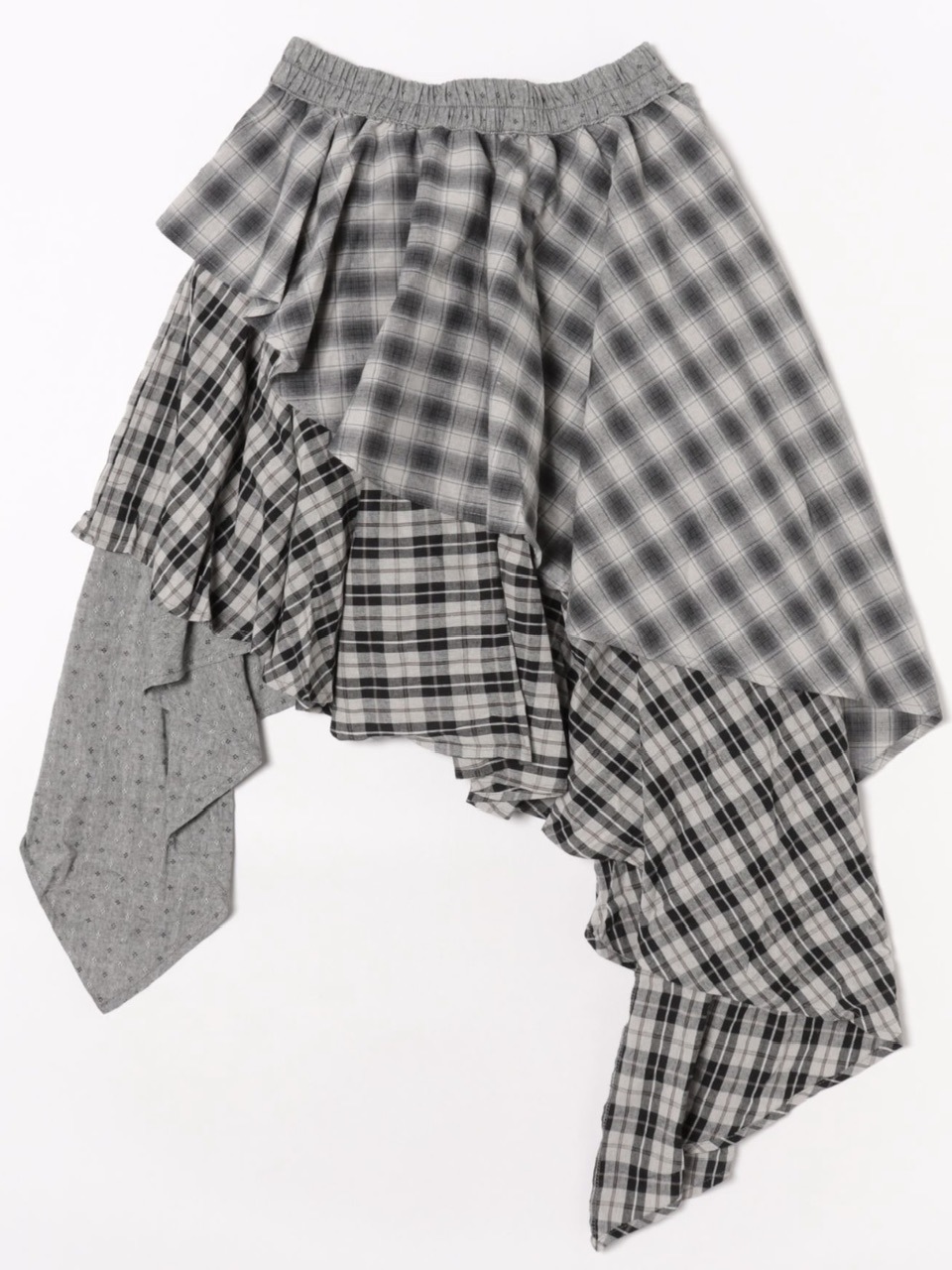 Nerd out XU】asymmetry check skirt / 【ナードアウトエックスユー