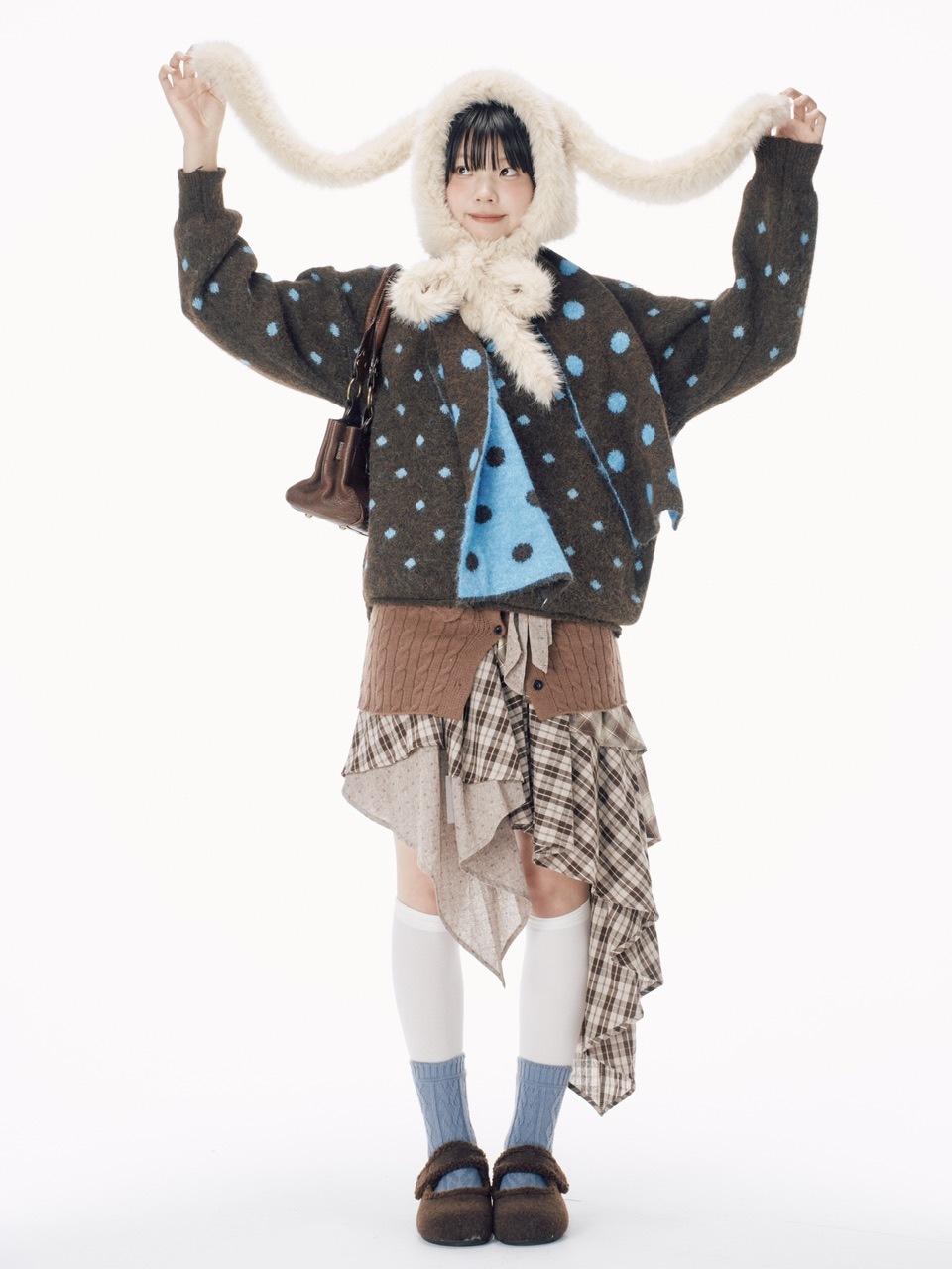 Nerd out XU】asymmetry check skirt / 【ナードアウトエックスユー