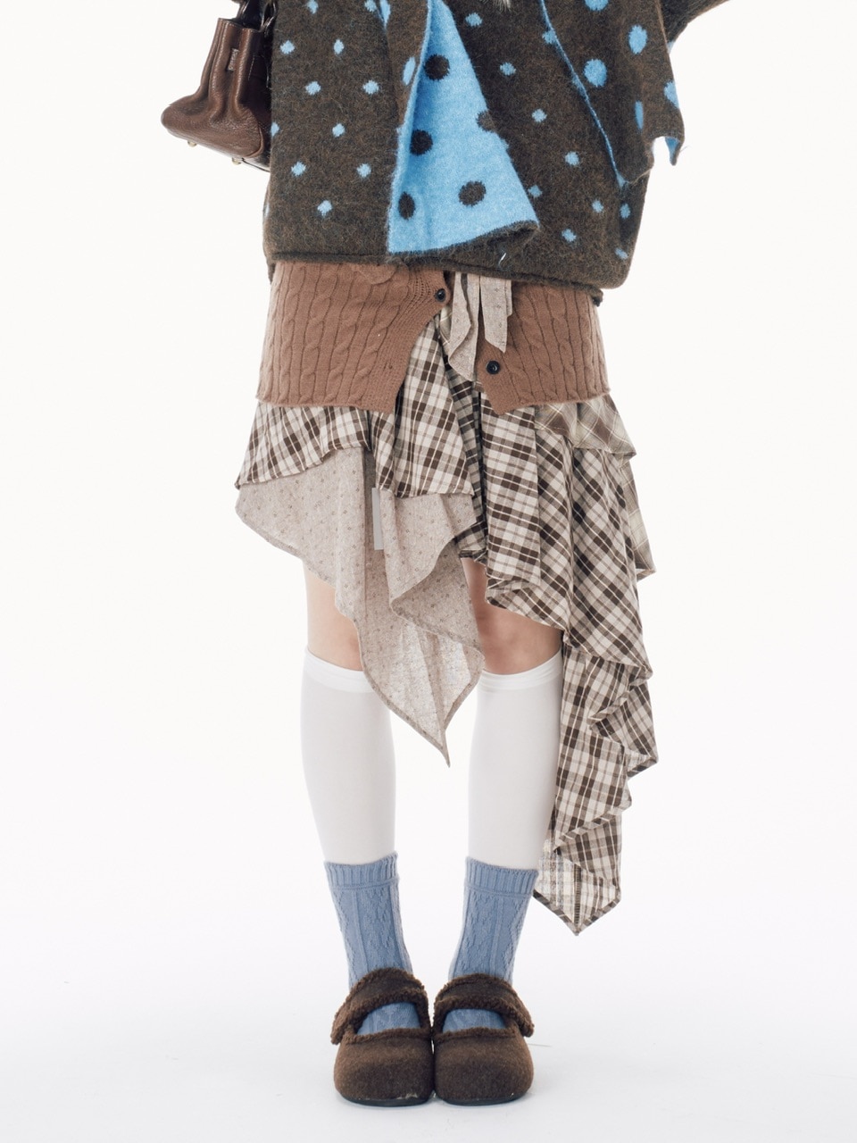 Nerd out XU】asymmetry check skirt / 【ナードアウトエックスユー