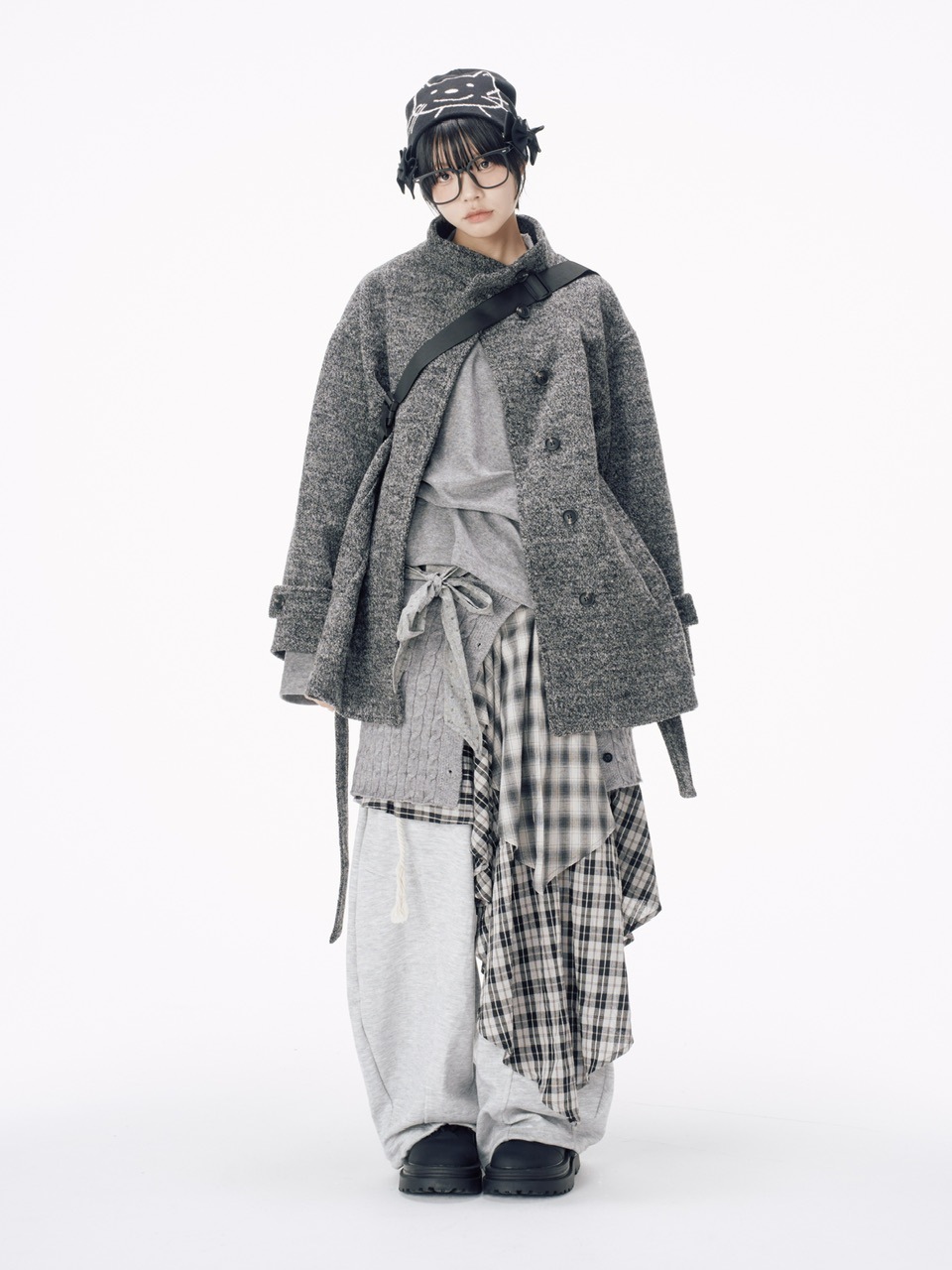 【Nerd out XU】asymmetry check skirt / 【ナードアウトエックスユー】アシンメトリーチェックスカート
