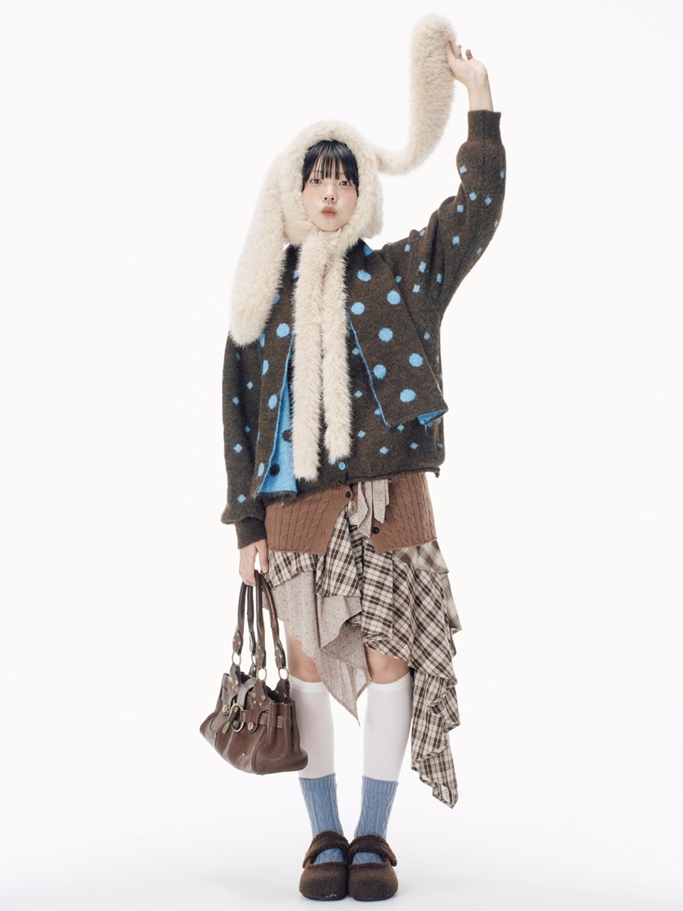 【Nerd out XU】asymmetry check skirt / 【ナードアウトエックスユー】アシンメトリーチェックスカート