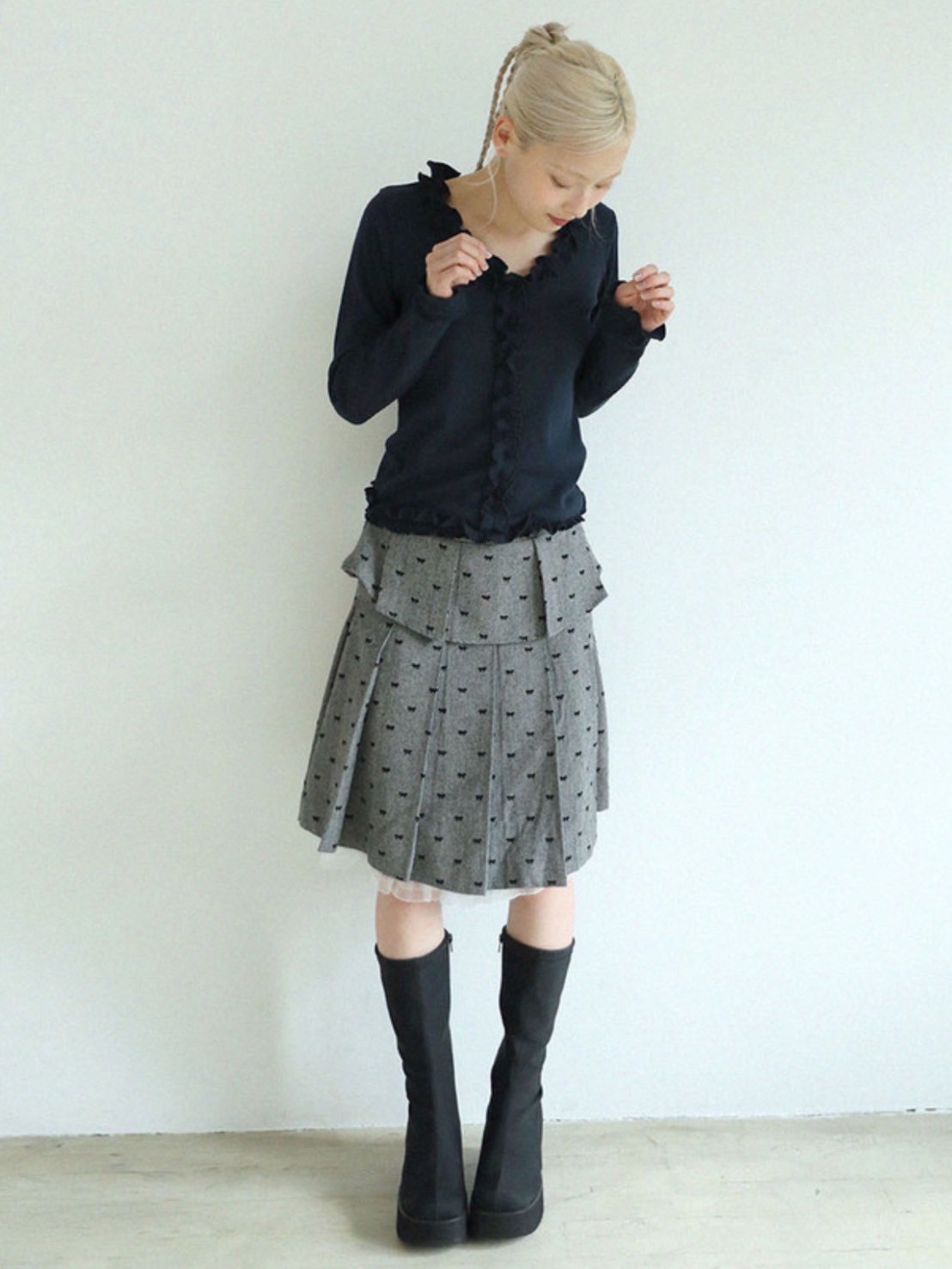 【Uglyshadow】RIBBON MIDI SKIRT
