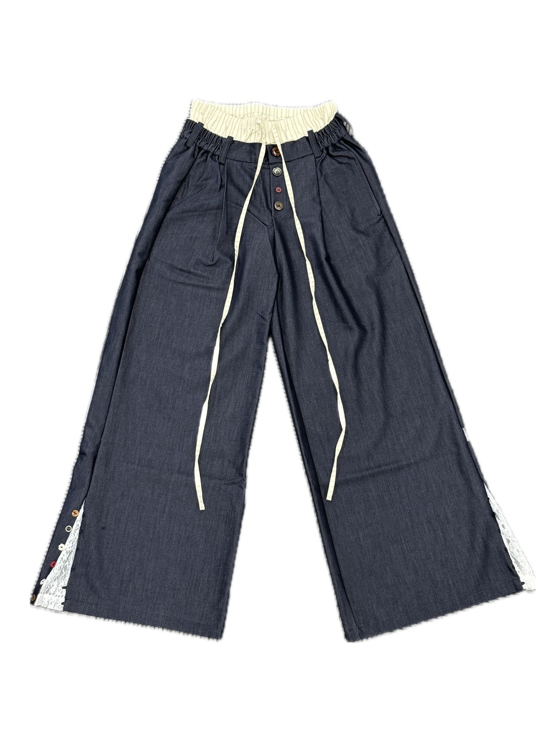 【TGNS】Fake Two-Piece Lace Button-Stitched Trousers / 【ツーガンズ】フェイクレイヤードボタンステッチスラックス