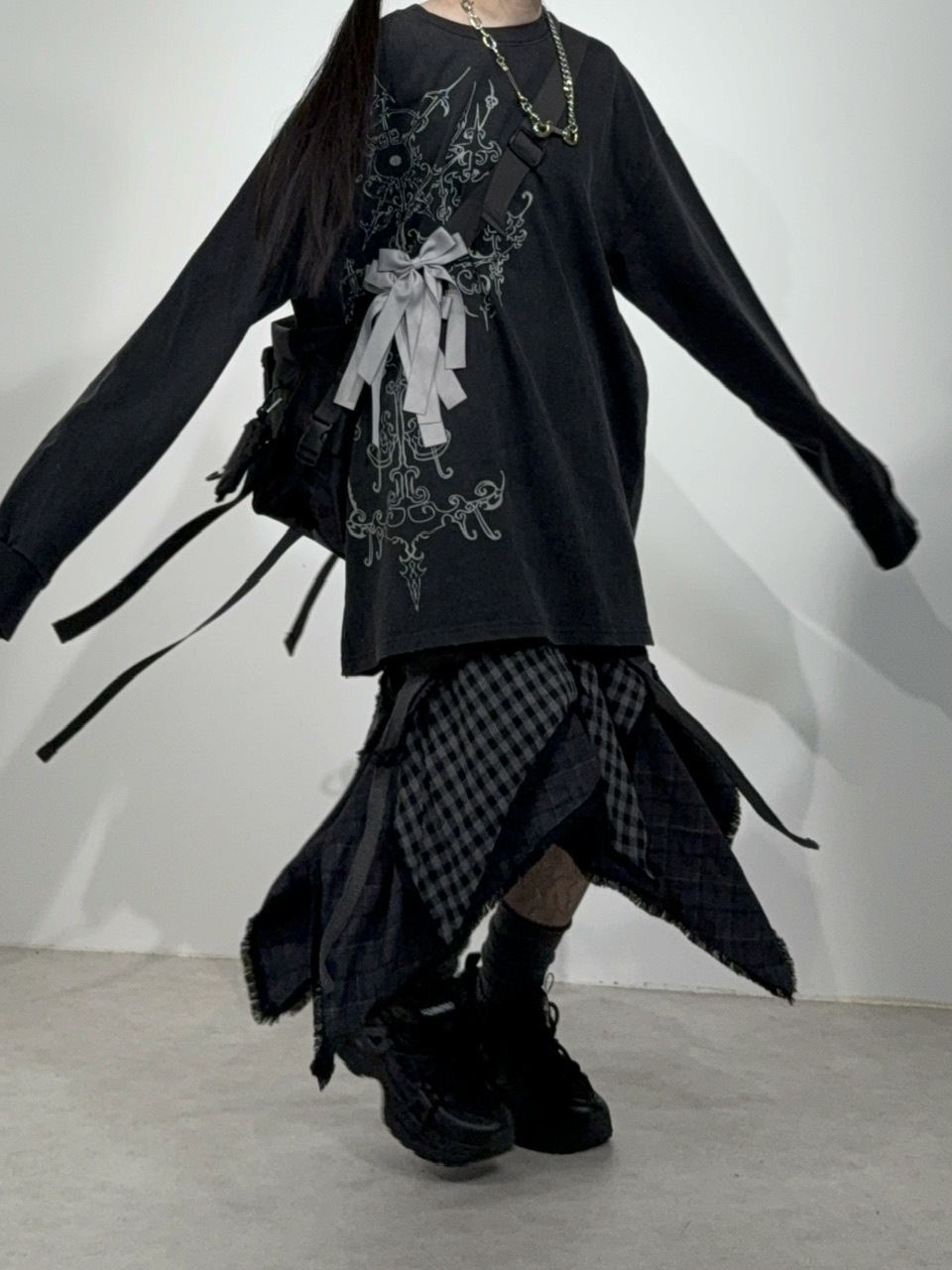 スカート ACLENT asymmetry check long skirt アシンメトリーチェックロングスカート（スカート）｜ACLENT