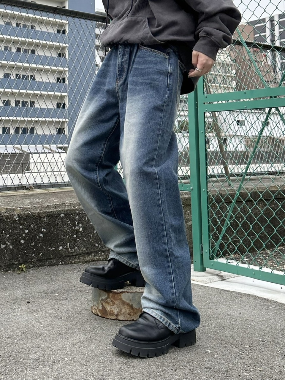 Chikashitsu +】vintage wash denim pants (2color