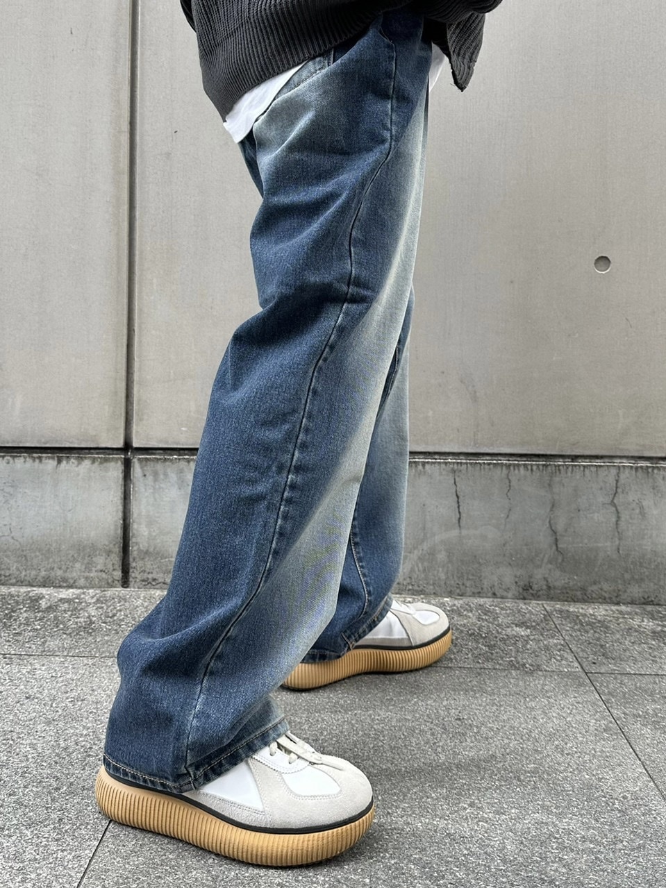 Chikashitsu +】vintage wash denim pants (2color