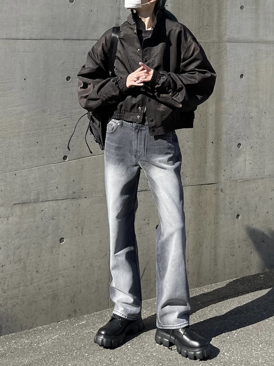 Chikashitsu +】vintage wash denim pants (2color