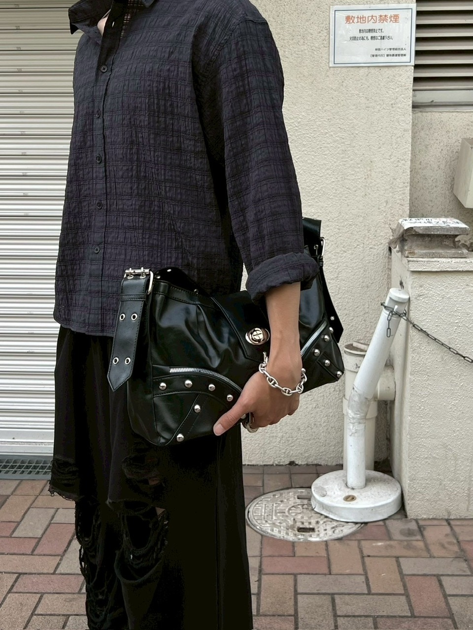 受注制【Chikashitsu +】buckle zipper studs bag / 【チカシツプラス