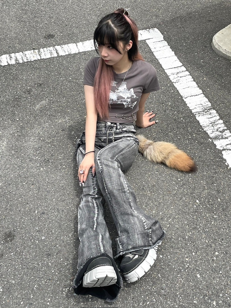 【Never mind the XU】butterfly print cropped tee (3color)