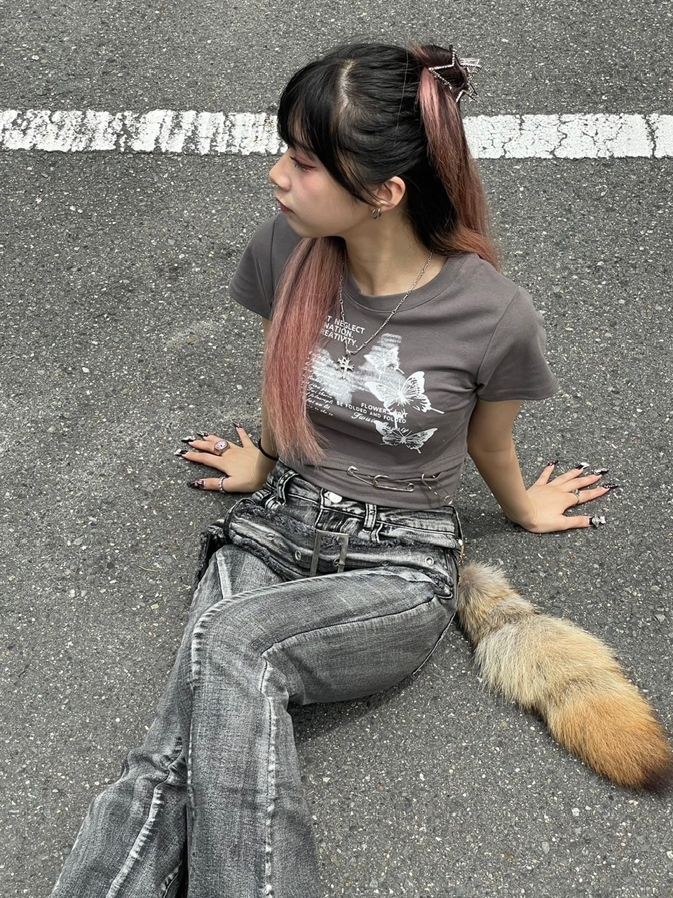 【Never mind the XU】butterfly print cropped tee (3color)