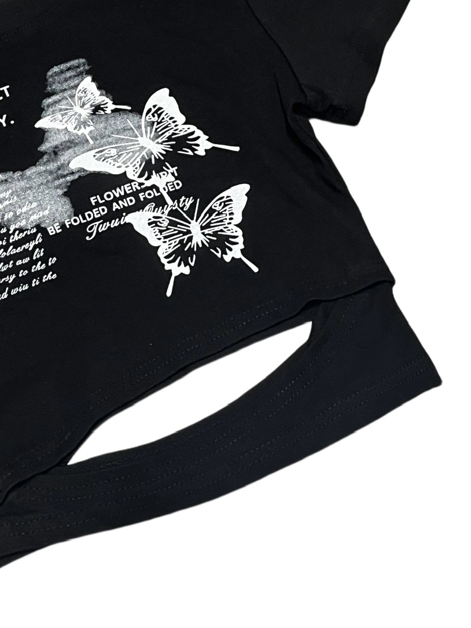 【Never mind the XU】butterfly print cropped tee (3color)