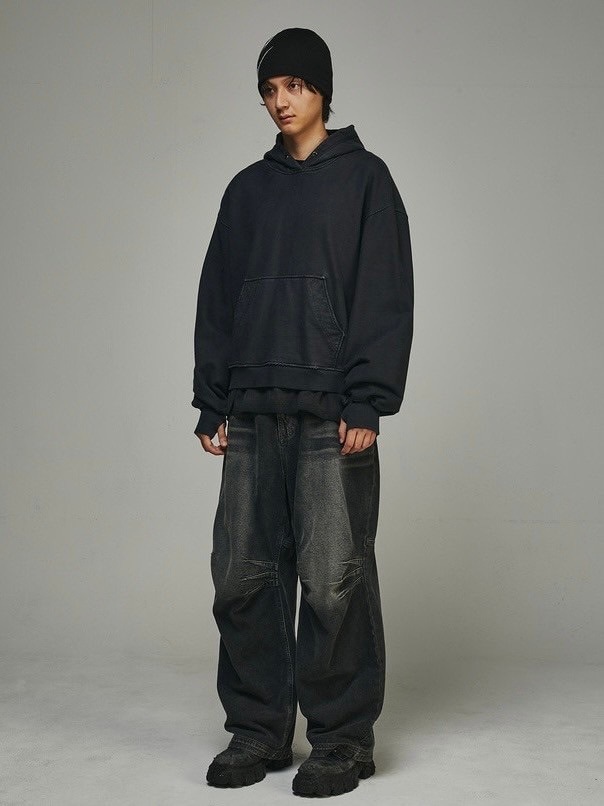 BLR BLUER】BLR Double Trident Washing Wide Denim Pants | OUR
