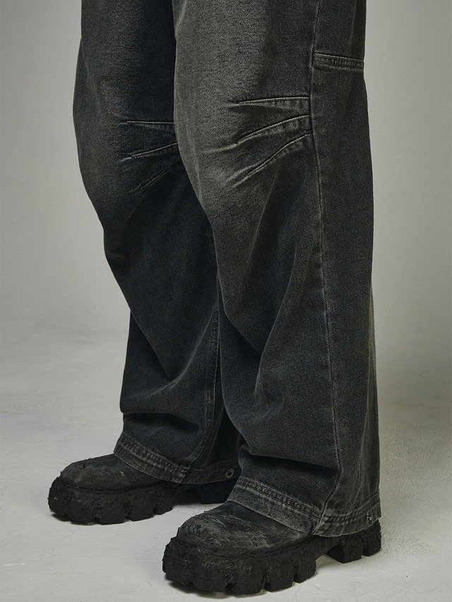 【BLUER/BLR】Double Trident Washing Wide Denim Pants /追跡付 BLR BLUER】BLR Double Trident Washing Wide Denim Pants | OUR