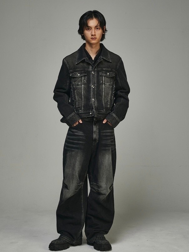 【BLUER/BLR】Double Trident Washing Wide Denim Pants /追跡付 BLR BLUER】BLR Double Trident Washing Wide Denim Pants | OUR