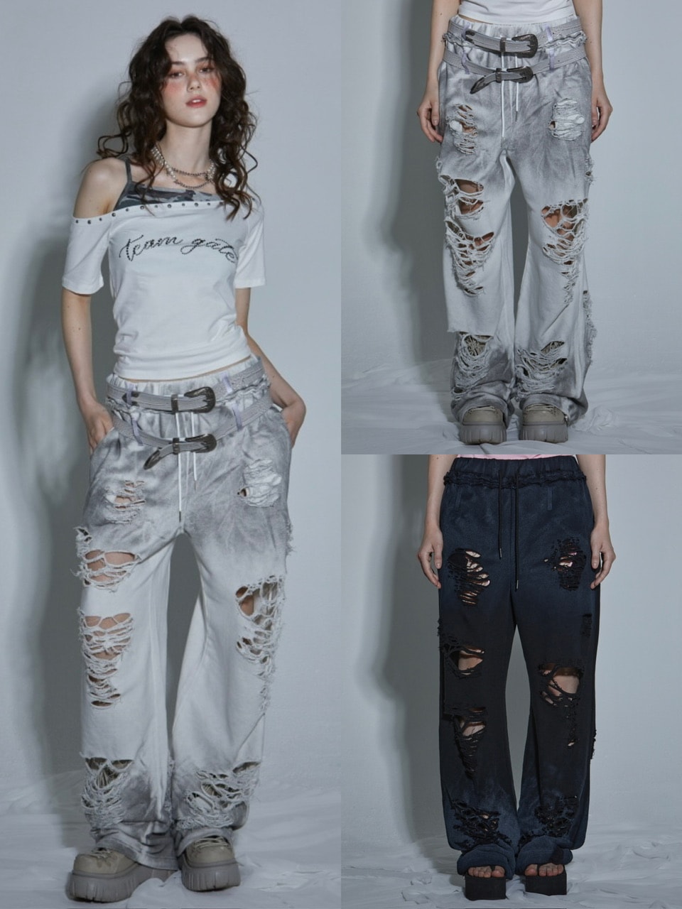 PINKSPINK ダメージ スウェットパンツ ブラック GATELESS】SPRAY DAMAGE SWEAT PANTS / 【ゲートレス】スプレー