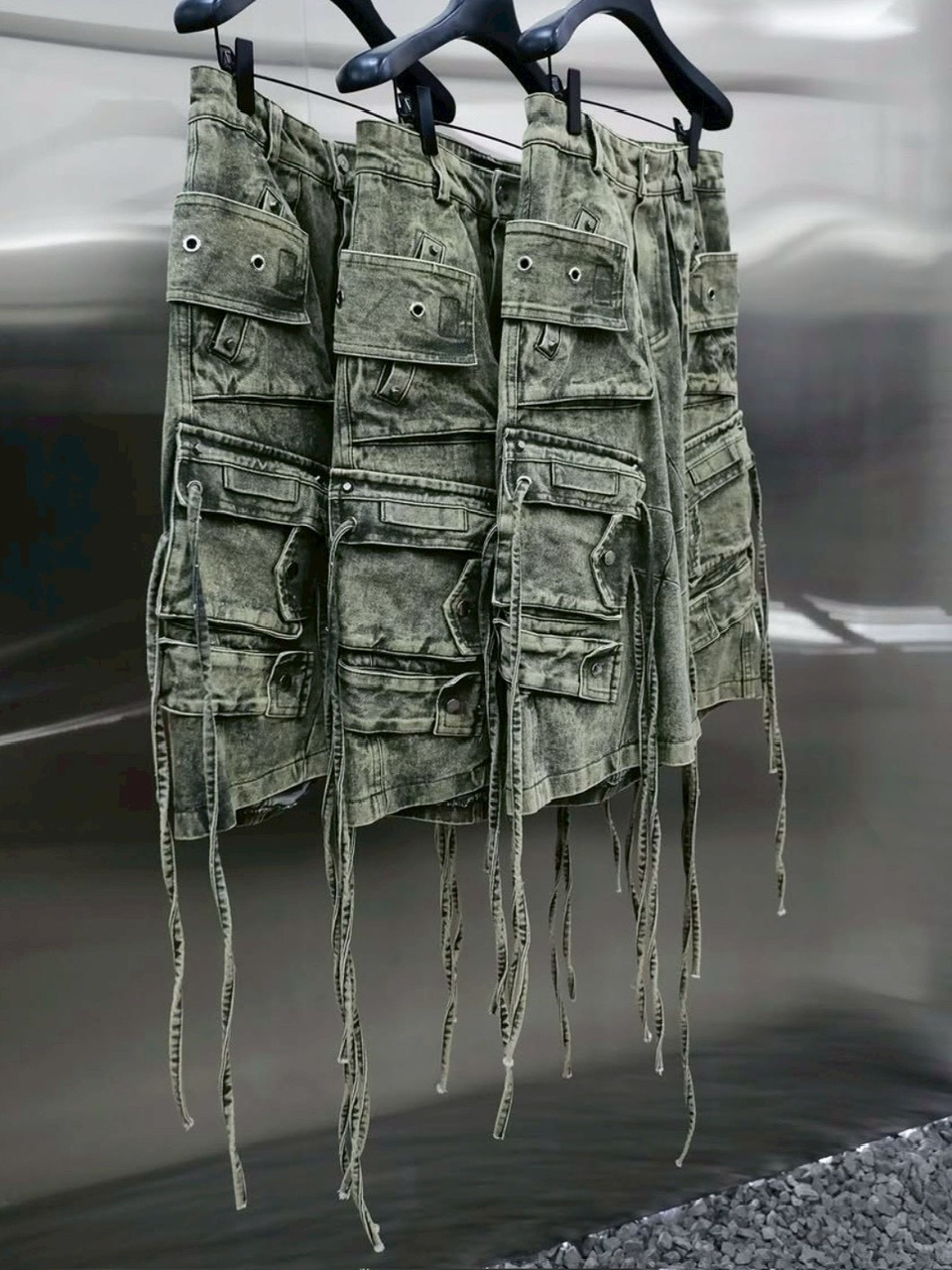 RICH】Cargo Wide Green Washed Short pants / 【リッチ】ポケット