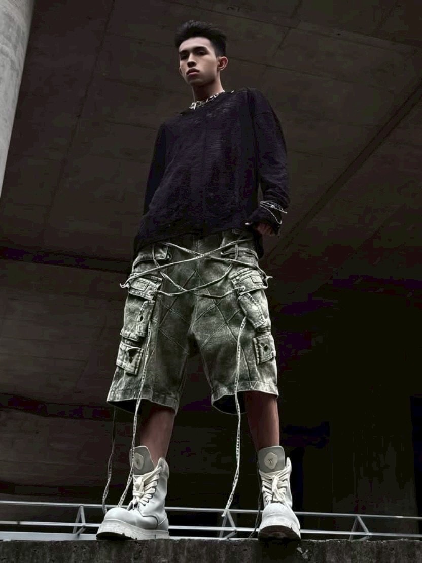 【RICH】Cargo Wide Short Pants size2 RICH】Cargo Wide Green Washed Short pants / 【リッチ】ポケット