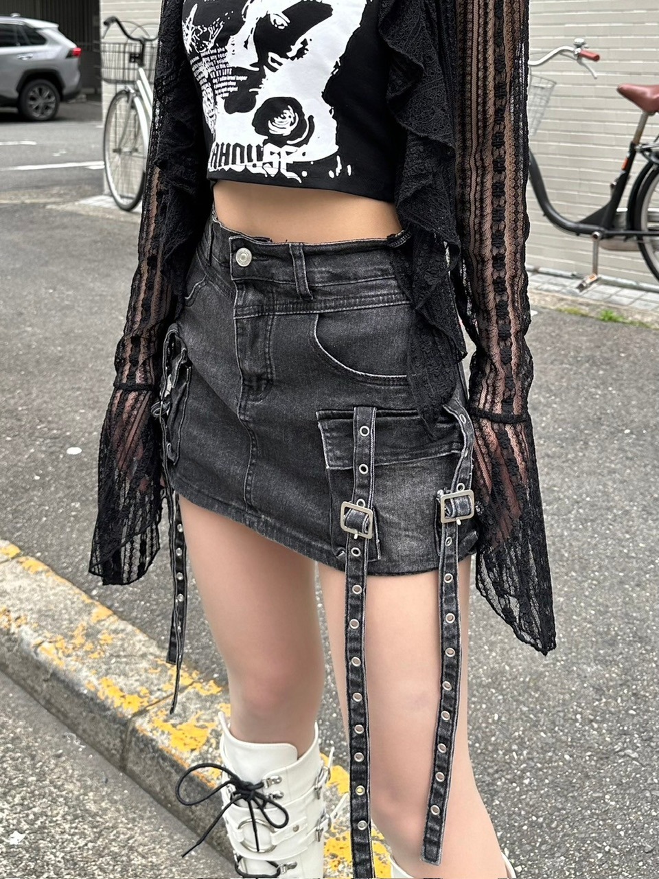Leg Cutout Bondage Denim Skirt 黒M VOLTAGE CONTROL FILTER/ヴォルテージコントロールフィルター/Leg
