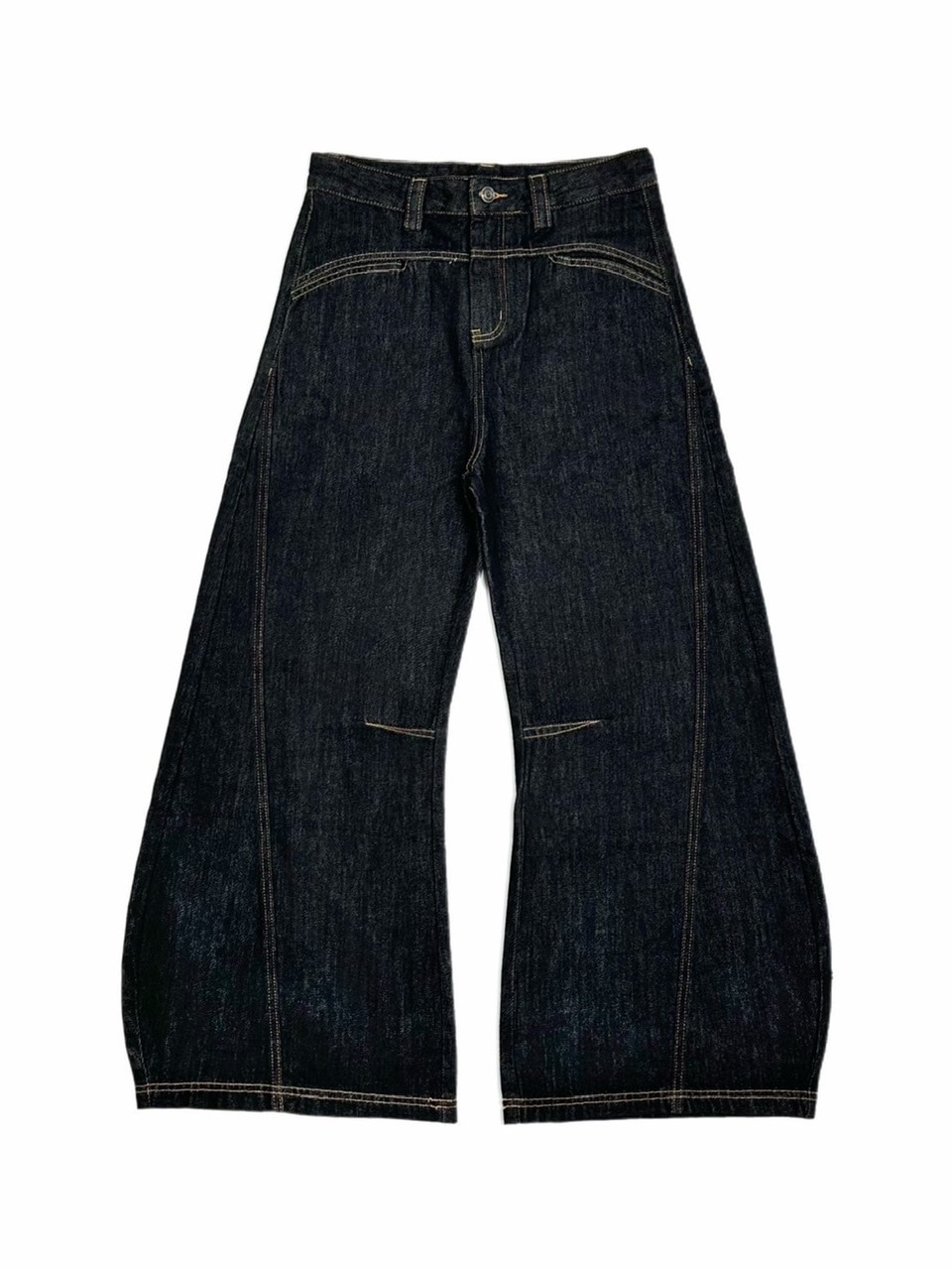 受注制【Chikashitsu +】lilting stitch curve denim pants