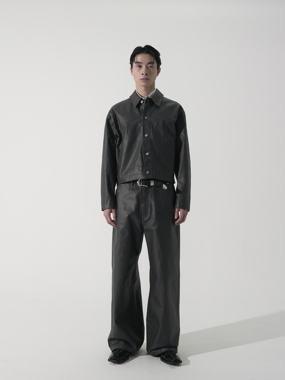 CS】coated wide denim pants (dark gray) | OUR BRAND,Chikashitsu +