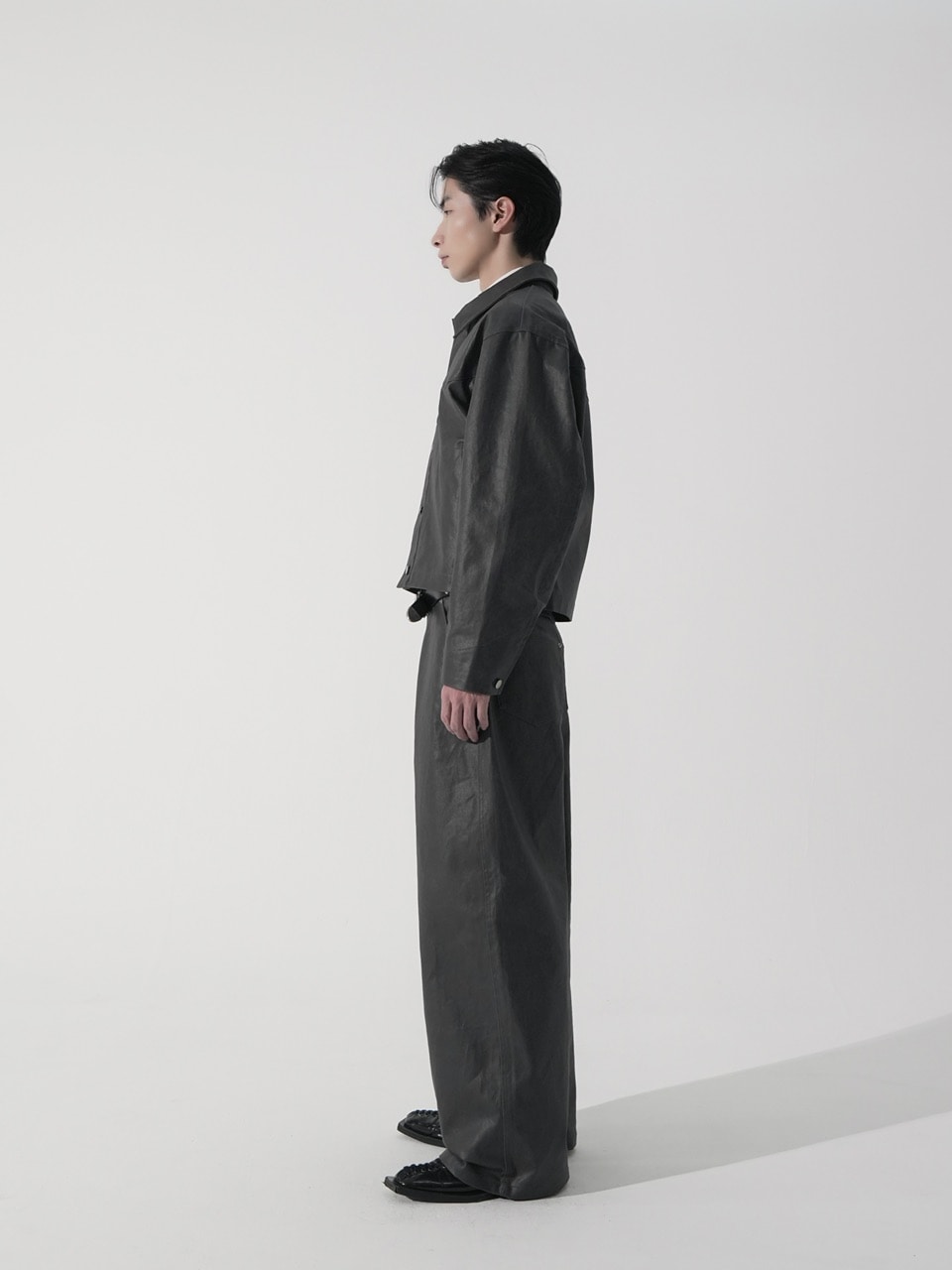 CS】coated wide denim pants (dark gray) | OUR BRAND,Chikashitsu +