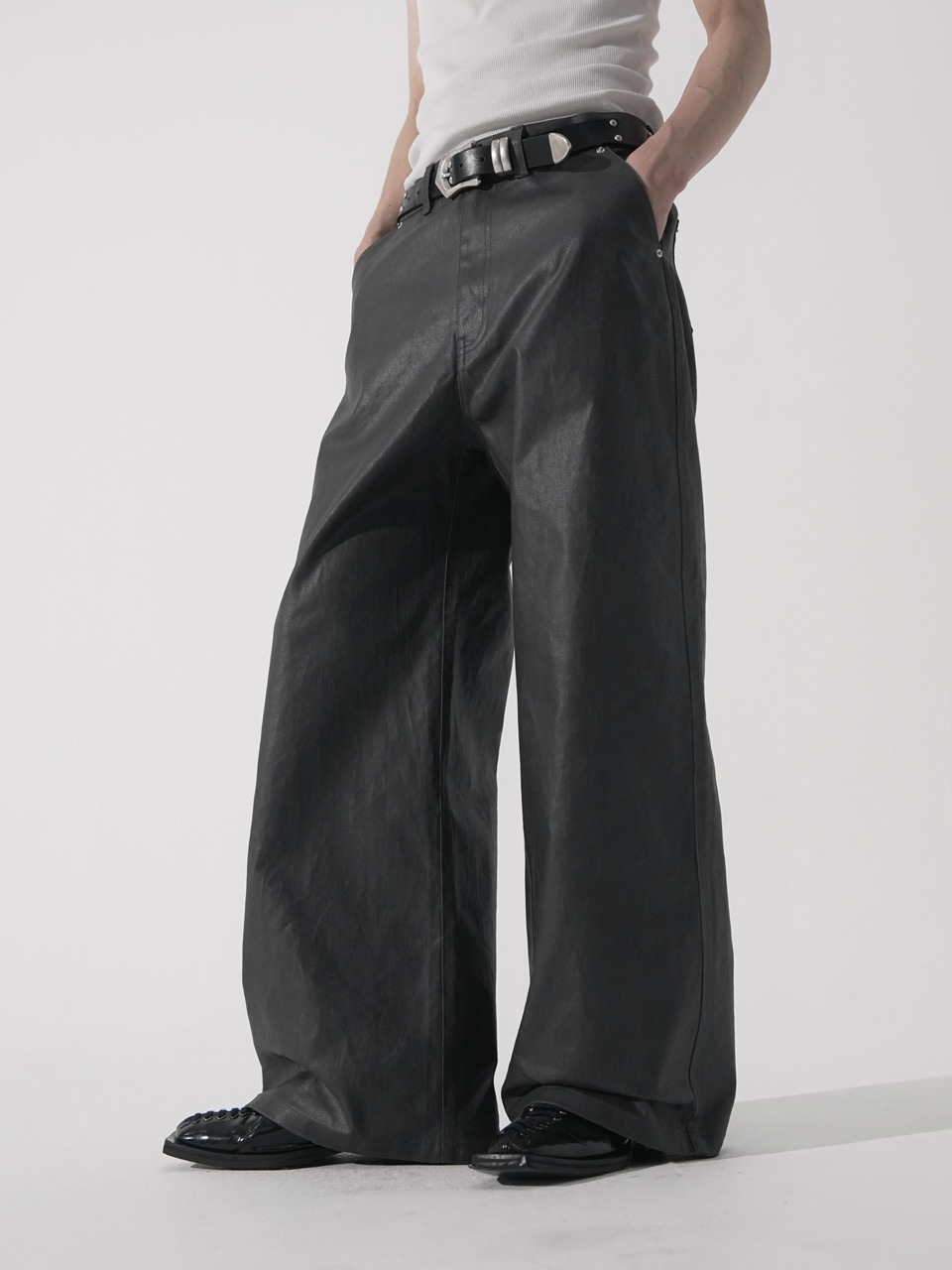 CS】coated wide denim pants(dark gray) | OUR BRAND,Chikashitsu +