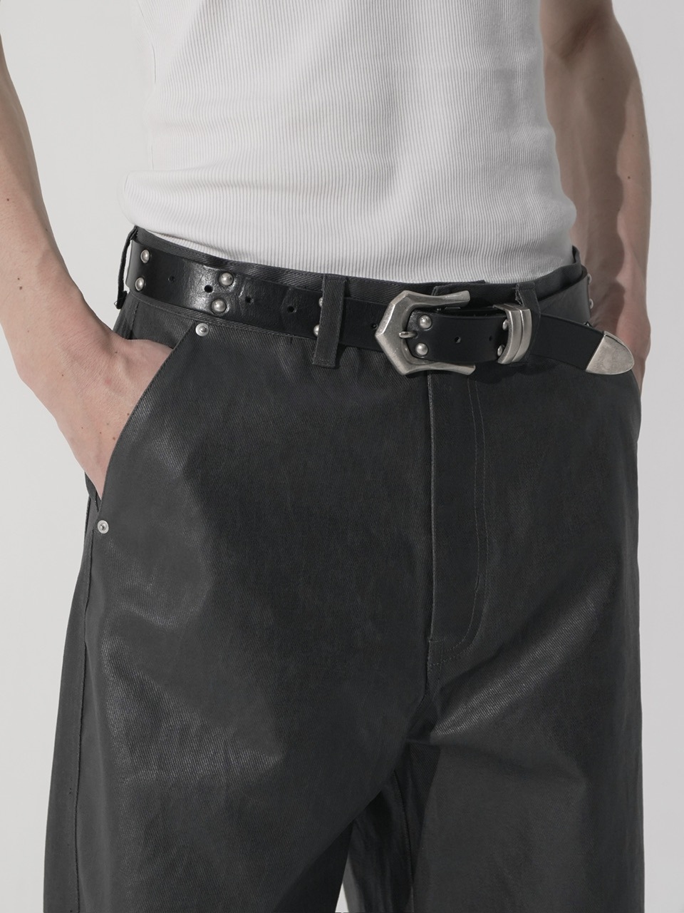 CS】coated wide denim pants (dark gray) | OUR BRAND,Chikashitsu +