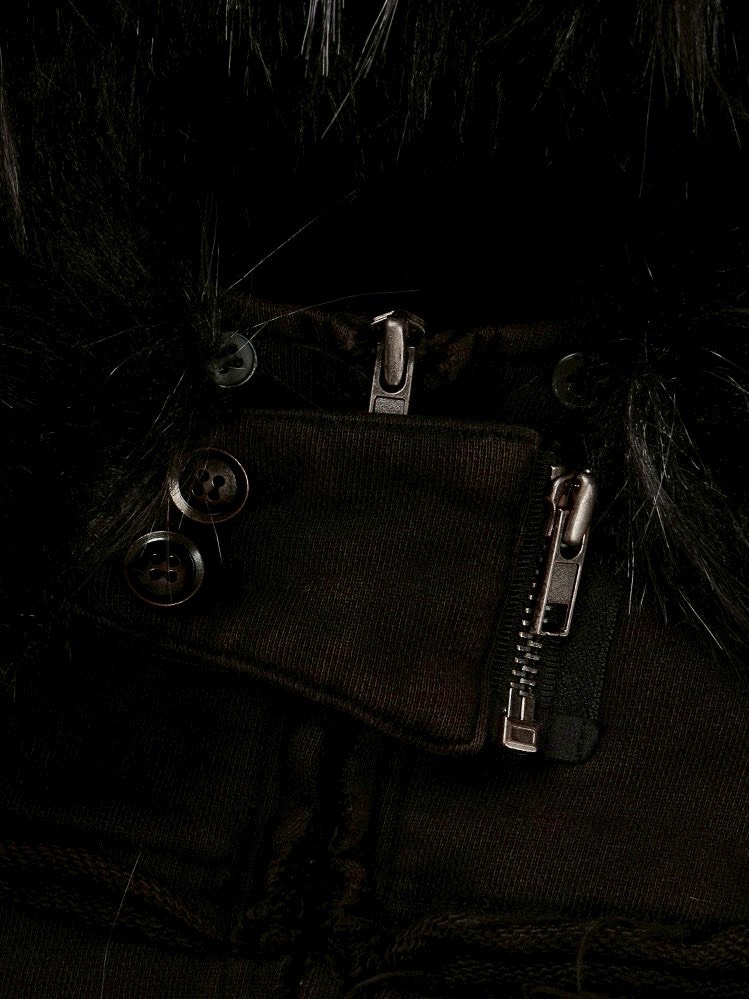 【bonienkiye】Distressed Seam Fur Hood Zip-Up