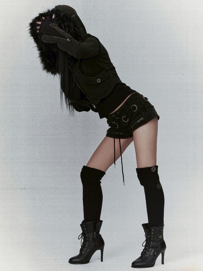 【bonienkiye】Distressed Seam Fur Hood Zip-Up