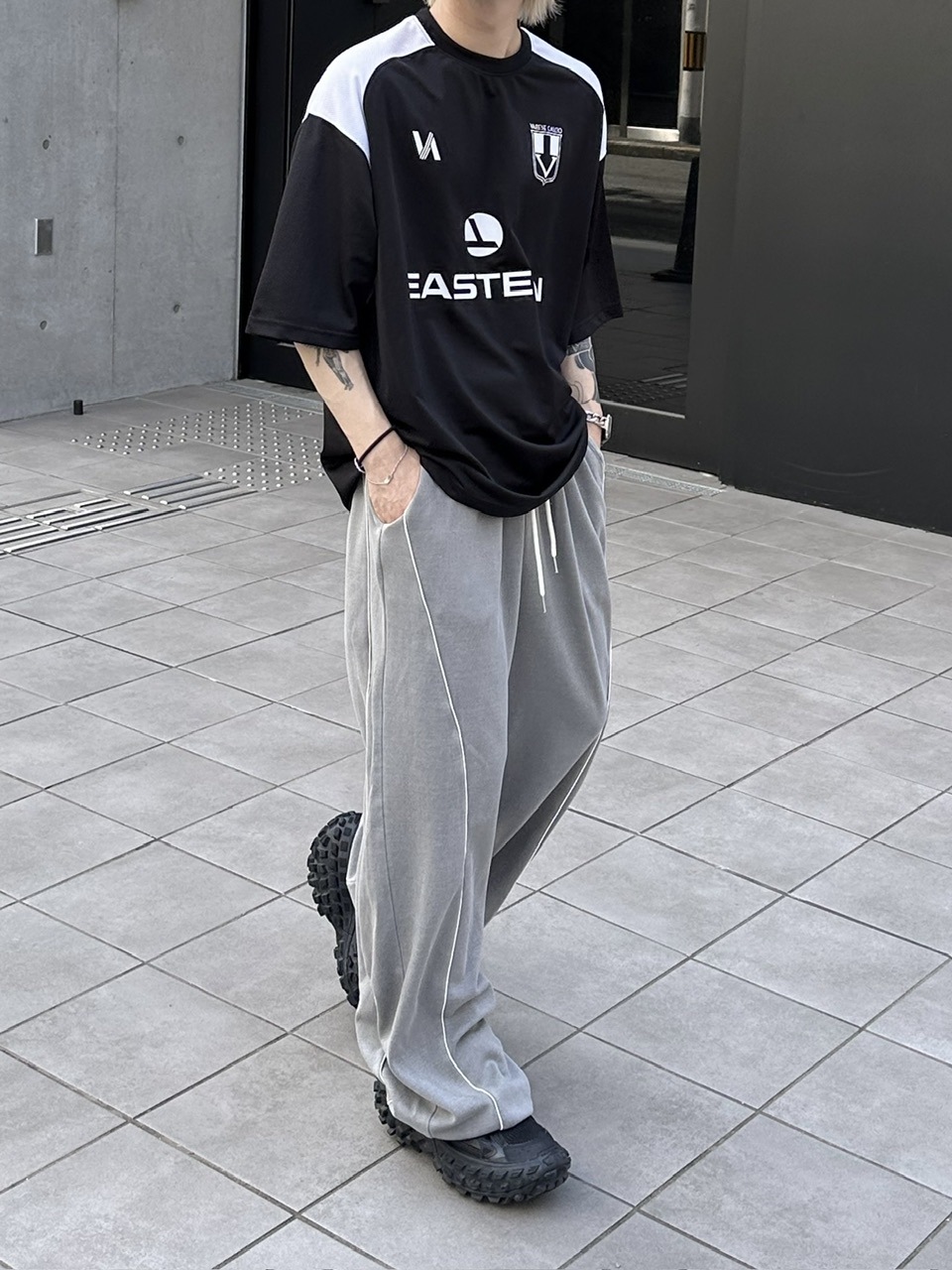 大阪店WEB限定受注制【Chikashitsu +】pigment piping wide sweat pants (2color)