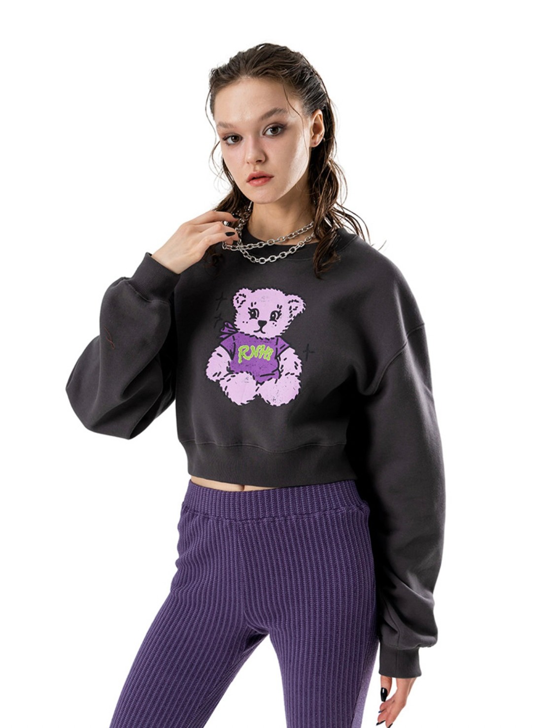 【runningHIGH】TEDDY BEAR CROP SWEAT SHIRT