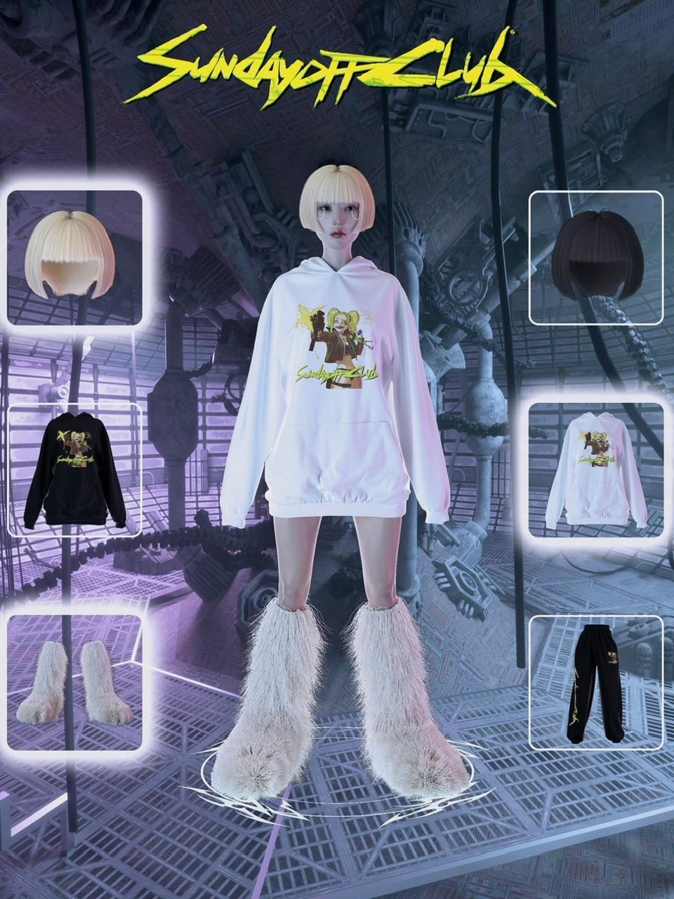 SUNDAY OFF CLUB】Cyber punk heavy terry hoodie | OUR BRAND SUNDAY OFF CLUB】Cyber punk heavy terry hoodie | OUR BRAND