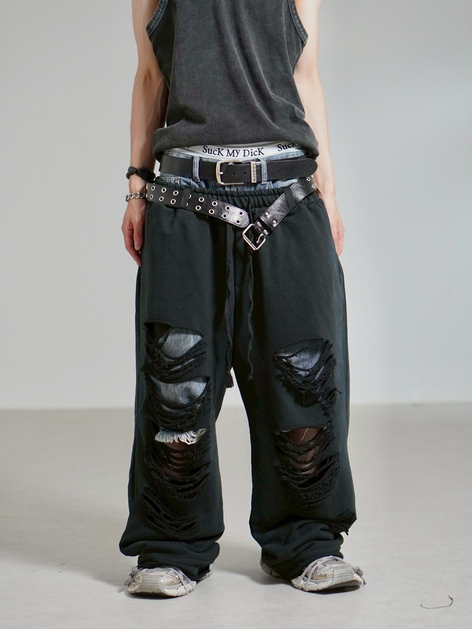 受注制【Chikashitsu +】oiled wash damage sweat pants