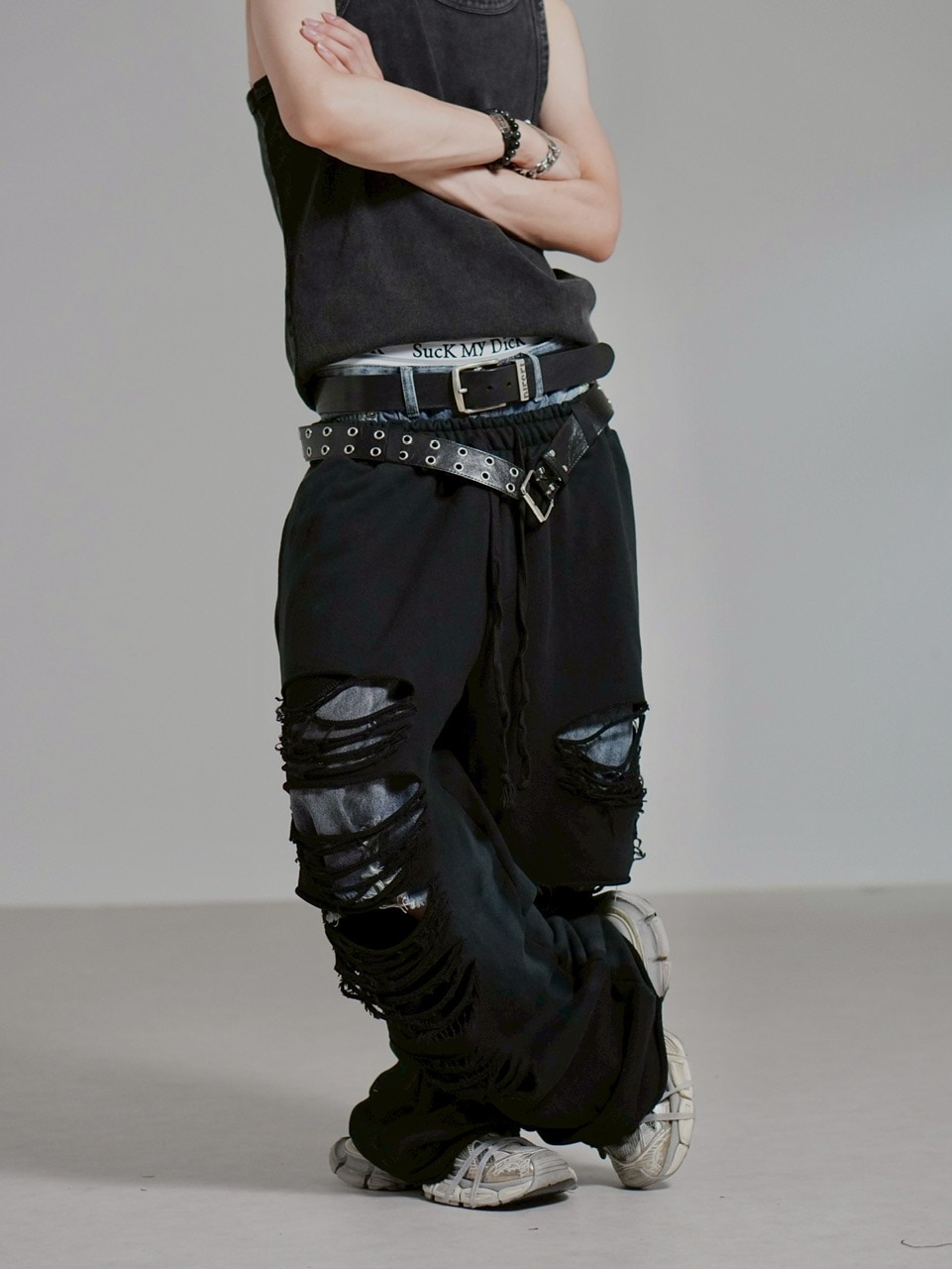 パンツ THEREDTHREAD S blasted belt sweat pants THEREDTHREAD / ザレッドスレッド】S blasted belt sweat pants