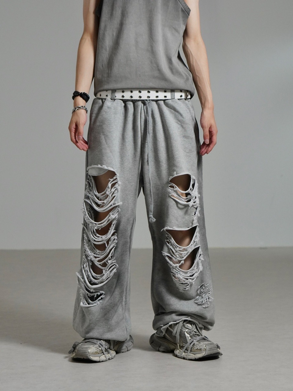 受注制【Chikashitsu +】oiled wash damage sweat pants