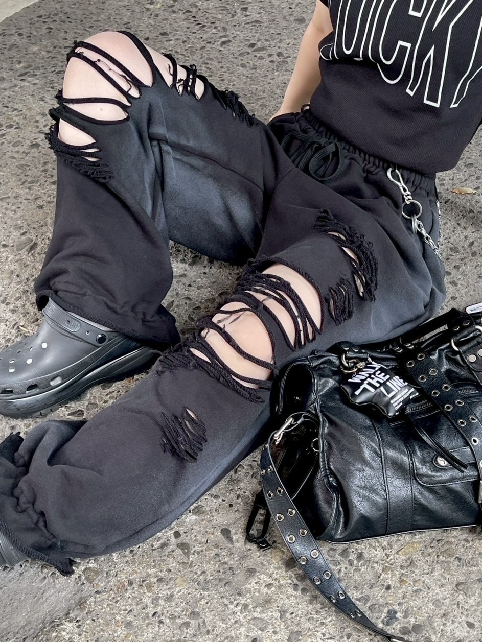 受注制【Chikashitsu +】oiled wash damage sweat pants