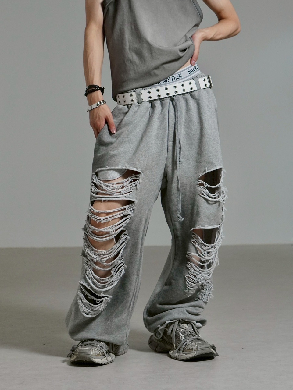 受注制【Chikashitsu +】oiled wash damage sweat pants