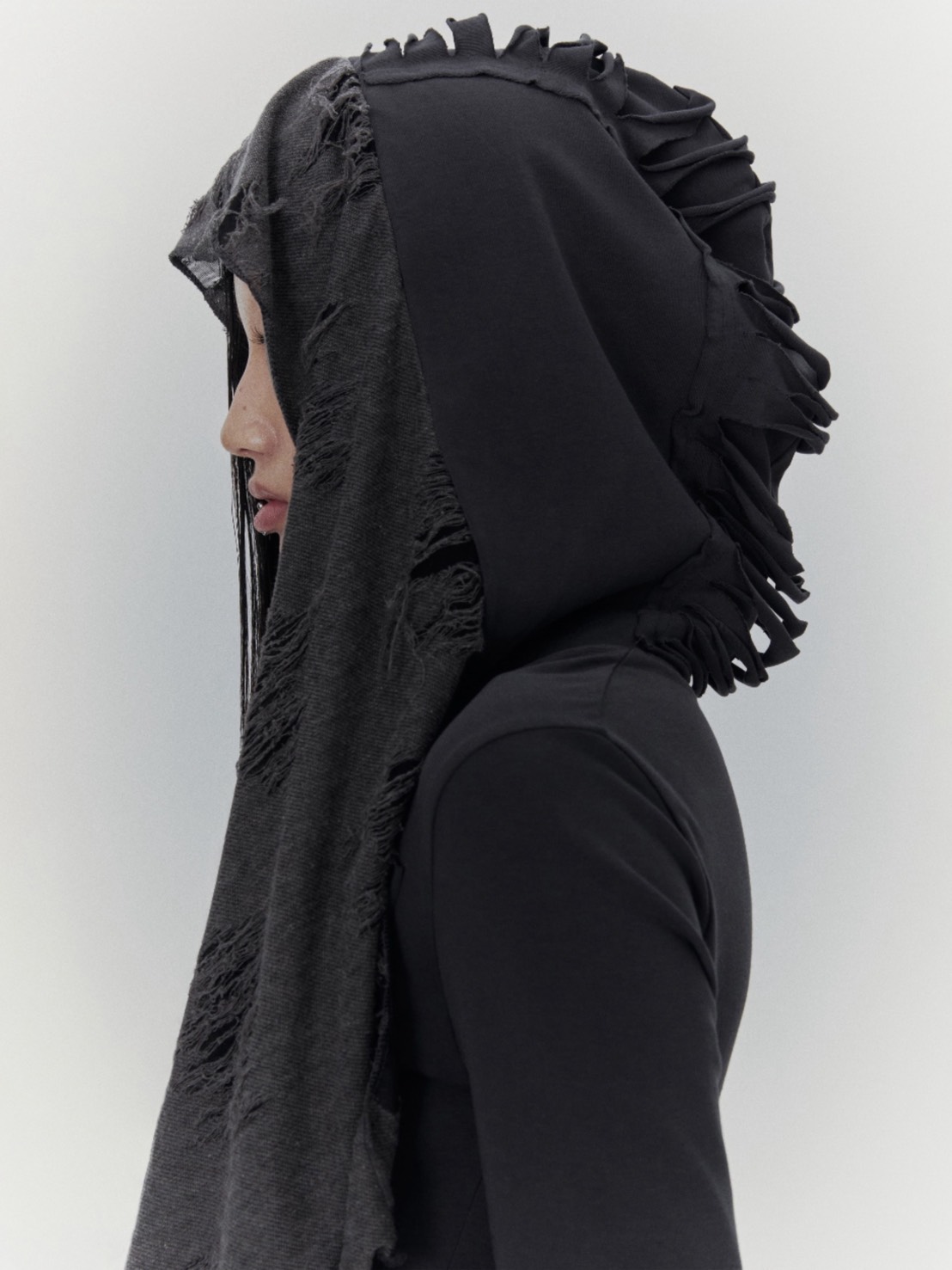 【bonienkiye】Distressed Hood Scarf Dress