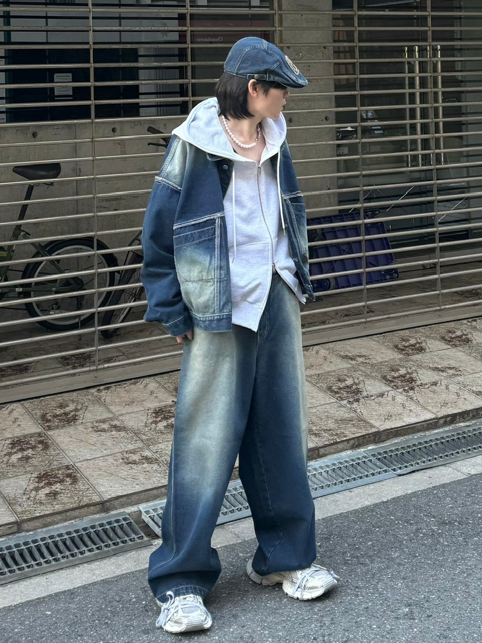 Chikashitsu +】vintage wash denim pants (2color