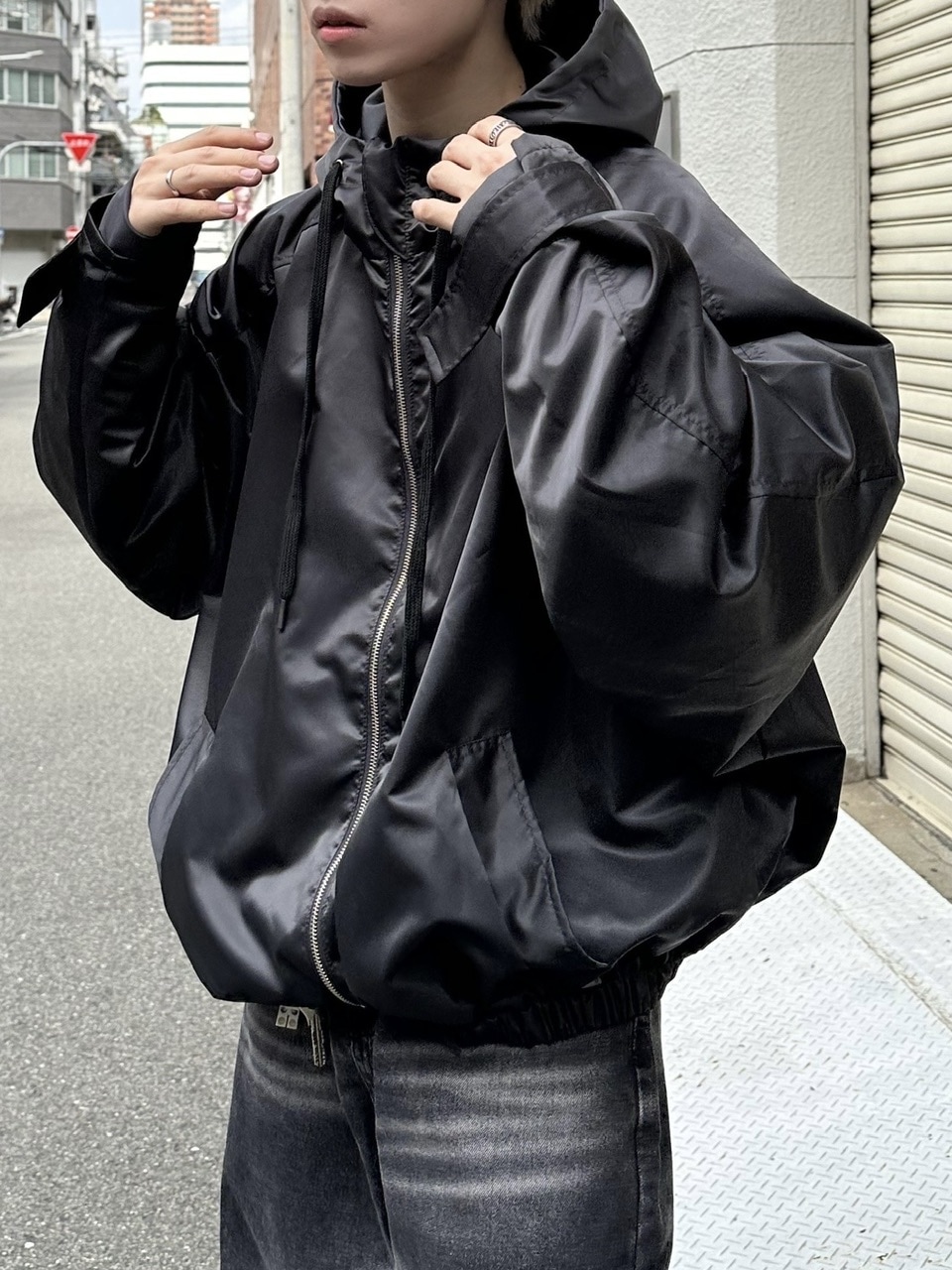 トップス CHIKASHITSU PLUS double zip hoodie CHIKASHITSU PLUS HIGH】cropped dirty wash double zip hoodie
