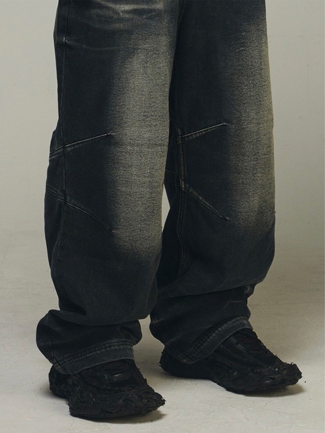 BLR BLUER】EMBOSSED WAVE WASHING WIDE DENIM PANTS | OUR