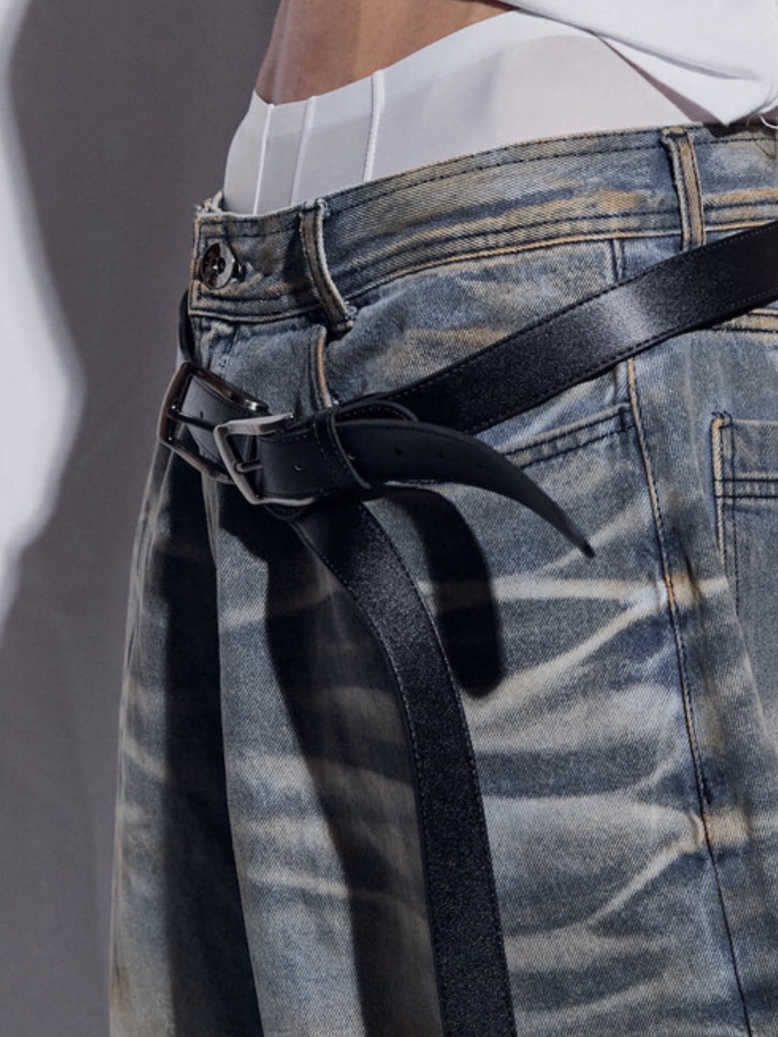 BLR BLUER】EMBOSSED WAVE WASHING WIDE DENIM PANTS | OUR