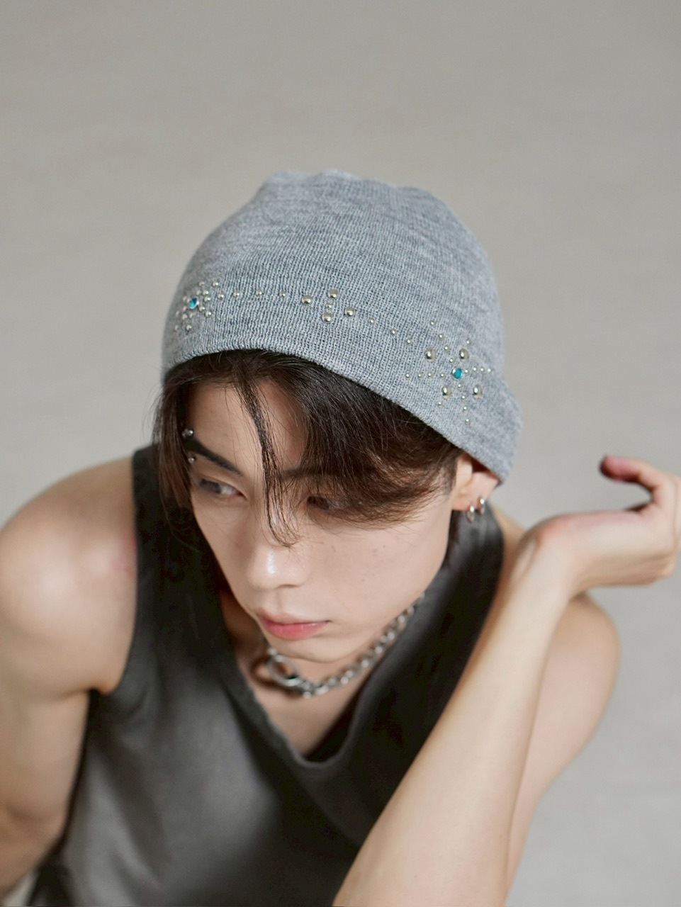 受注制【Chikashitsu +】mulch studs beanie (3color) / 【チカシツプラス】マルチスタッズニット帽子