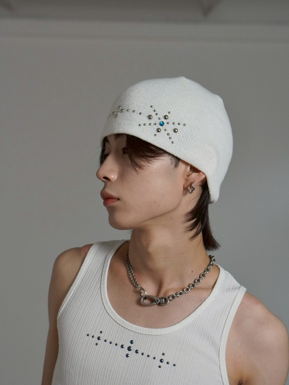 受注制【Chikashitsu +】mulch studs beanie (3color) / 【チカシツプラス】マルチスタッズニット帽子