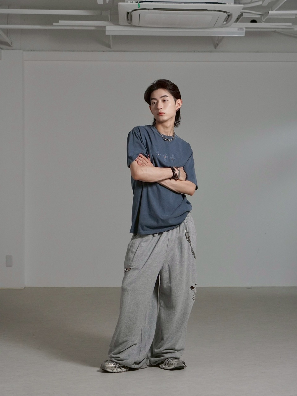 Chikashitsu +】full length damage sweat pants / 【チカシツプラス